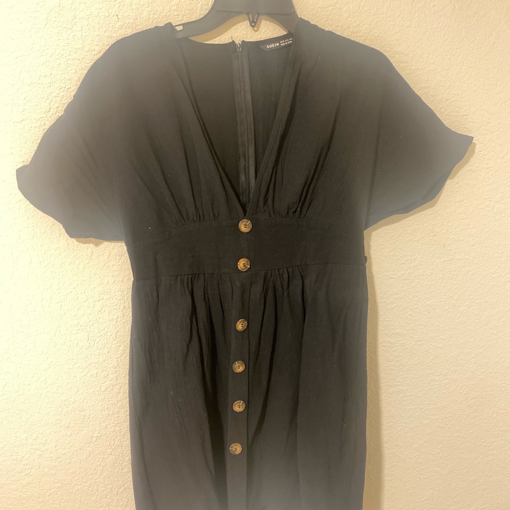 SHEIN Black Midi Dress with Button Detail